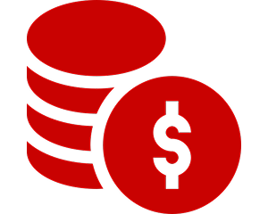 Financial graphic with red coins and dollar