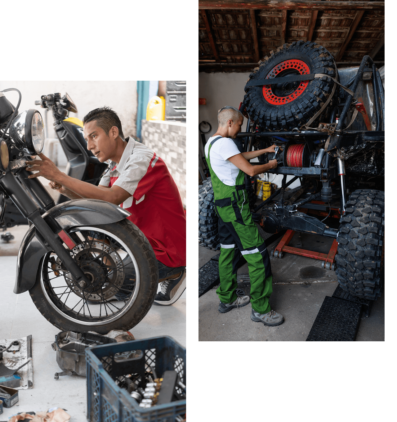 Off-road vehicle repair in workshop