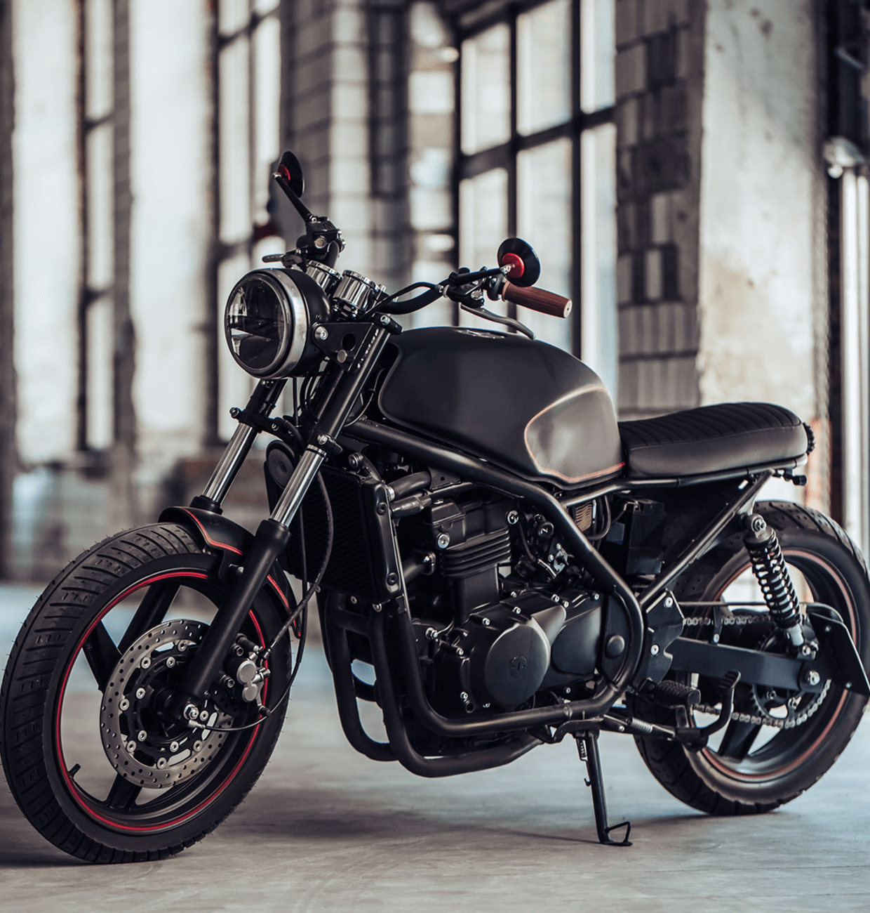 Vintage motorcycle in an industrial setting