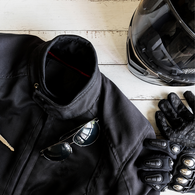 Riding essentials including helmet and gloves