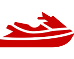 Red watercraft graphic on dark backdrop